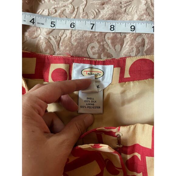 Vintage Talbots red and tan 100% silk pants geometric print size 10 - Picture 7 of 8